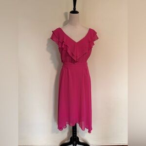 DKNY Vibrant Pink Midi, High- Low A-Line Dress Size 10
